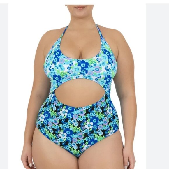 Cyn&Luca NWT One Piece Swimsuit All Over Floral Cutout Monokini Bathing Suit XXL - Picture 2 of 12